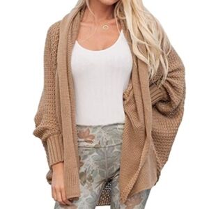 Women's Tan Knit Sweater Cardigan Oversized Size Small